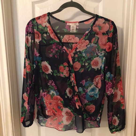 Tops - Agaci Navy Blue Floral Blouse